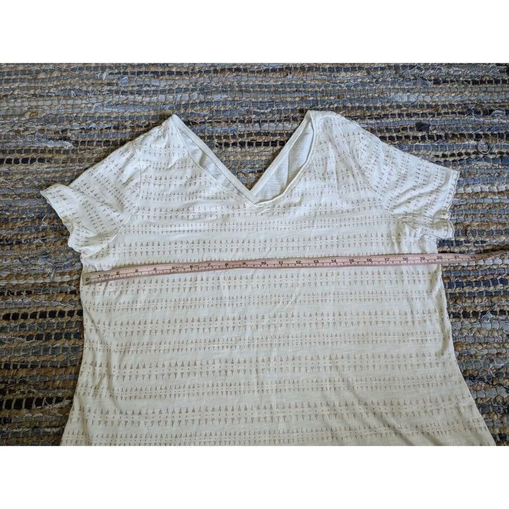 Lightweight V-neck Tee M Cream Rose Gold Metallic Triangle Pattern Blouse Soft